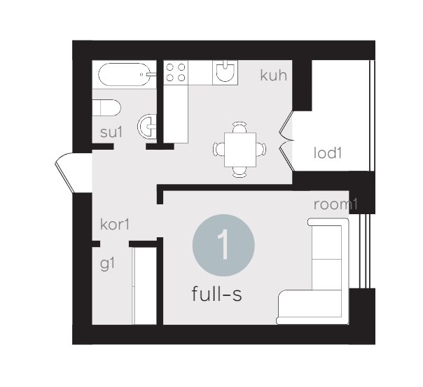 2 этаж 1-комнатн. 35.8 кв.м.